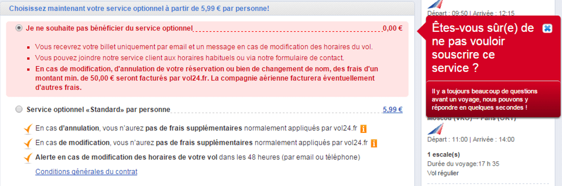 L'option d'assurance cochée par défaut sur les sites de voyage.