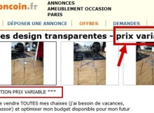 Des chaises à prix variable sur LeBonCoin.fr, parallèle avec Algofly