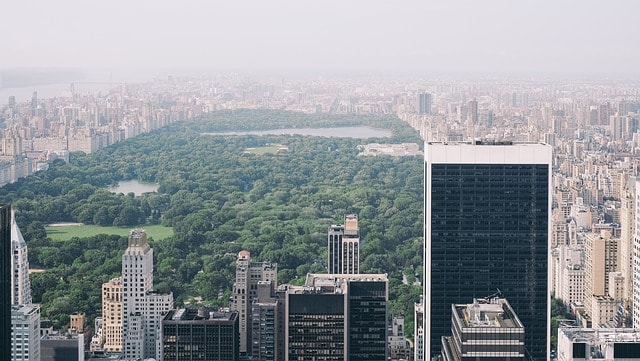 Vue aérienne sur Central Park au milieu de la ville.