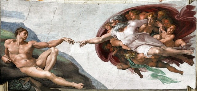 La création d'Adam dans la chapelle Sixtine au Vatican.