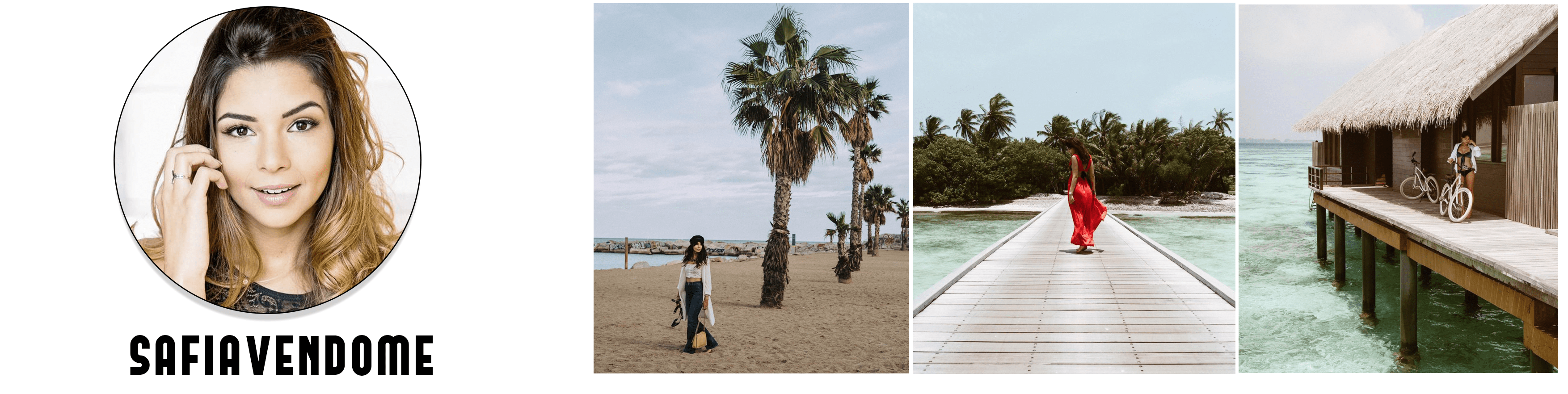 Compte Instagram voyage de SafiaVendome et 3 illustrations de ses photos.