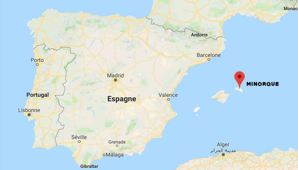 Carte google maps qui permet de situer l’île de Minorque.