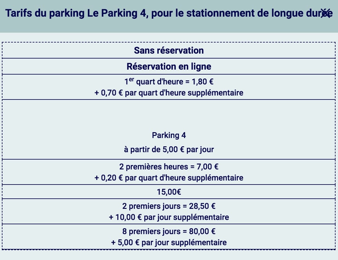 Tableau des tarifs du parking 4 de l'aéroport de Paris-Beauvais.