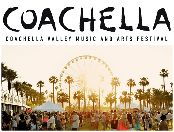 Logo du festival de Coachella accompagné d'une photo d'ambiance.