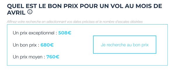 Prix moyen d'un vol Paris-Los Angeles au mois d'avril. 