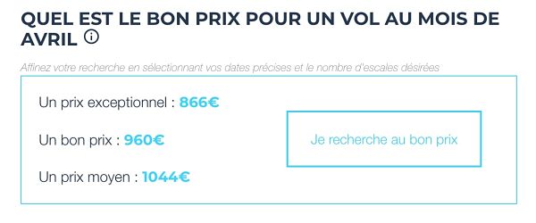 Prix moyen pour un vol Paris-Palm Springs au mois d'avril. 