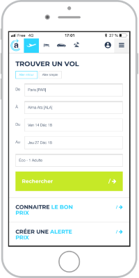 Page principale de l'application Algofly.fr pour comparer les vols.