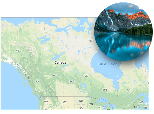 La carte du Canada avec une petite photo de son info insolite. 