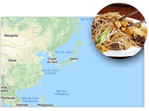 La carte du Japon avec une petite photo de son info insolite. 