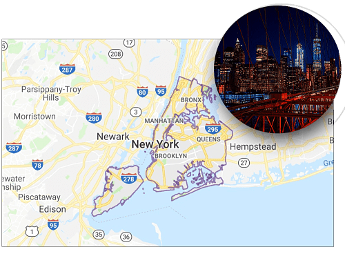 La carte de NYC avec une petite photo de son info insolite. 