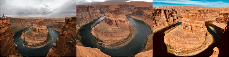 Différentes vues sur Horseshoe Bend.