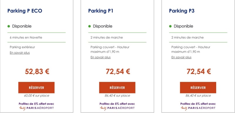 Les tarifs que propose les parkings officiels d'Orly pour 3 jours.