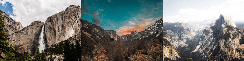 Différentes vues sur le Yosemite National Park.
