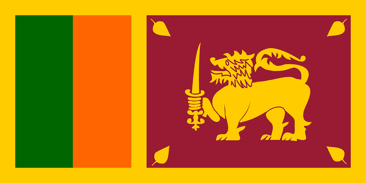 Un vol Sri Lanka pas cher avec Algofly illustré par son drapeau national jaune, vert, orange, rouge et un lion tenant une épée.