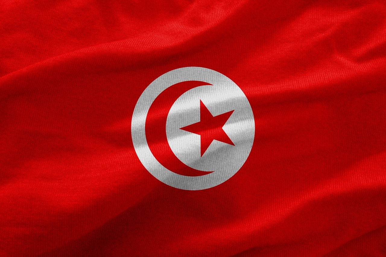 Un vol Tunisie pas cher avec Algofly illustré par son drapeau rouge national comportant un croisant et une étoile.